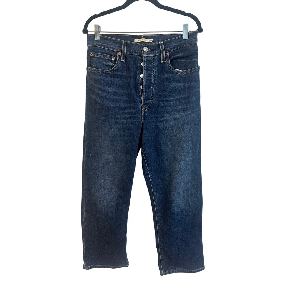Levi's Ribcage Straight Jeans Sz 30x27 Dark Wash Blue Denim Jeans Nice!